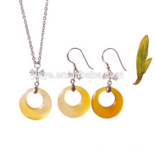 Fashion Simple Design Natural Agate Stone Necklace Earring Silver Jewelry Set